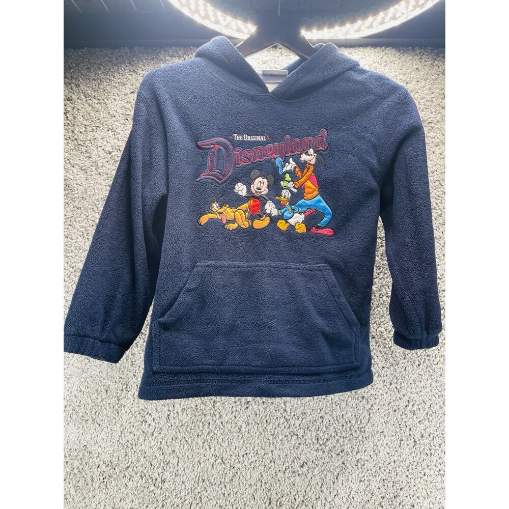 DISNEY Original Crew Pullover Hoodie Sweater Kids Medium Blue Pocket Fleece